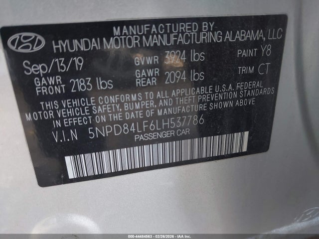 Продаж на аукціоні авто 2020 Hyundai Elantra Sel, vin: 5NPD84LF6LH537786, номер лоту: 44484563