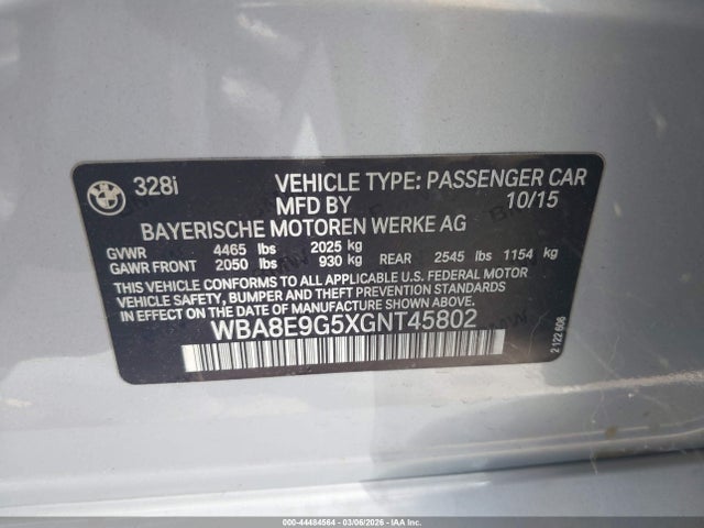 Продаж на аукціоні авто 2016 Bmw 328i, vin: WBA8E9G5XGNT45802, номер лоту: 44484564