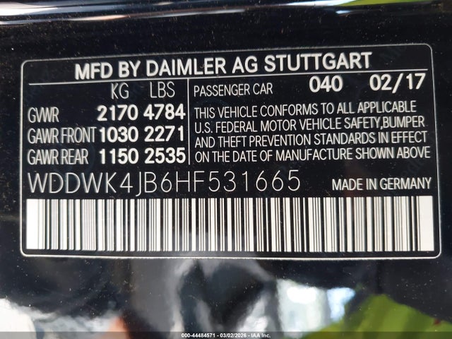 2017 Mercedes-benz C 300 მანქანა იყიდება აუქციონზე, vin: WDDWK4JB6HF531665, აუქციონის ნომერი: 44484571
