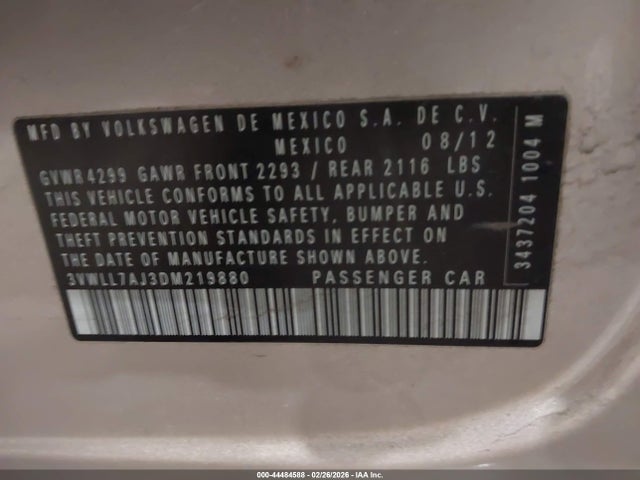 Aukcja sprzedaży 2013 Volkswagen Jetta 2.0l Tdi, vin: 3VWLL7AJ3DM219880, numer aukcji: 44484588