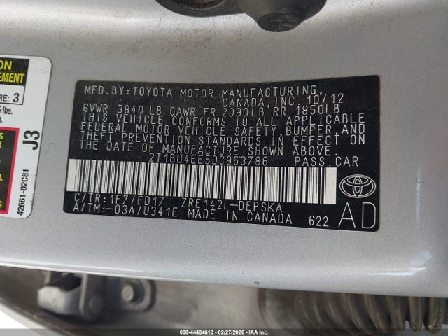 Aukcja sprzedaży 2013 Toyota Corolla S, vin: 2T1BU4EE5DC963786, numer aukcji: 44484610