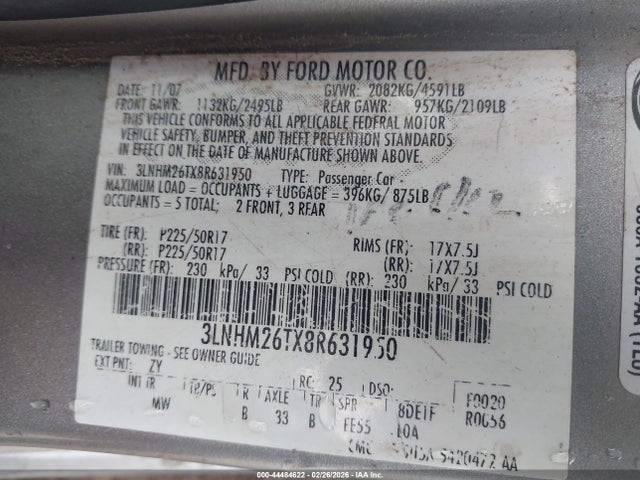 2008 LINCOLN MKZ 3LNHM26TX8R631950 Photo 8