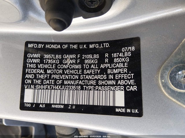 SHHFK7H4XJU233518 Honda Civic Sport