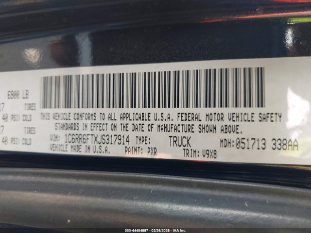 Продажа на аукционе авто 2018 Ram 1500 Tradesman  4x2 6'4 Box, vin: 1C6RR6FTXJS317914, номер лота: 44484697