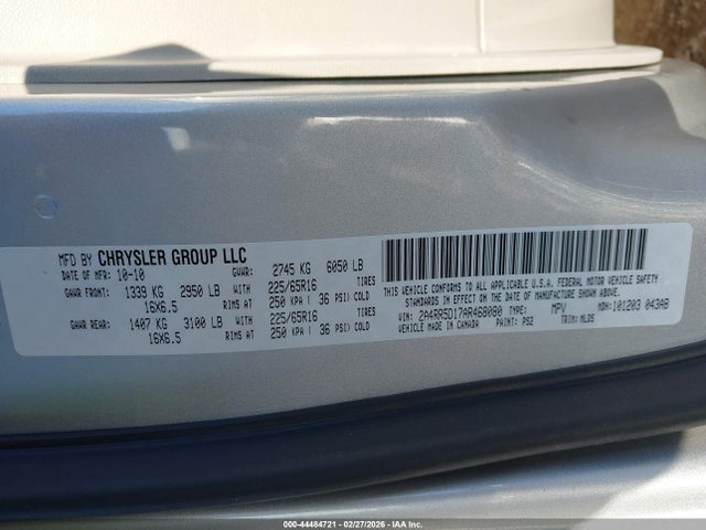 Aukcja sprzedaży 2010 Chrysler Town & Country Touring, vin: 2A4RR5D17AR468080, numer aukcji: 44484721
