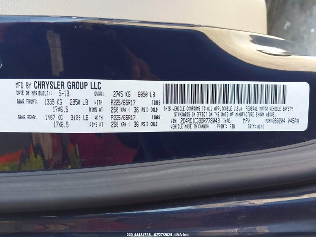 Aukcja sprzedaży 2013 Chrysler Town & Country Touring-l, vin: 2C4RC1CG3DR778043, numer aukcji: 44484736