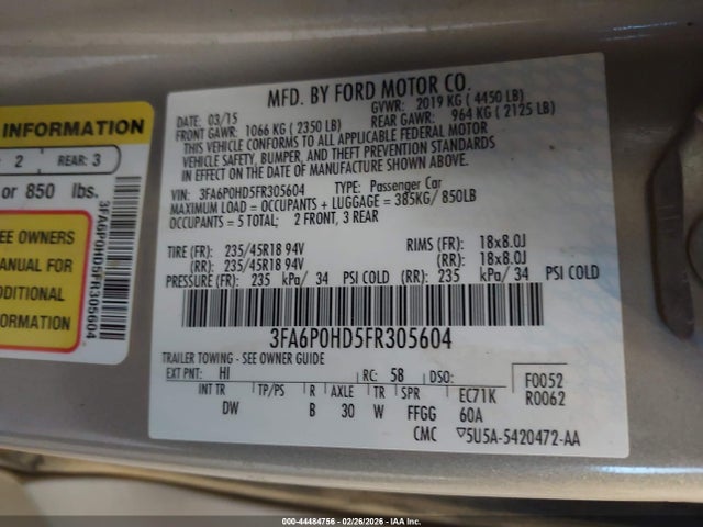 2015 FORD FUSION 3FA6P0HD5FR305604 Photo 8