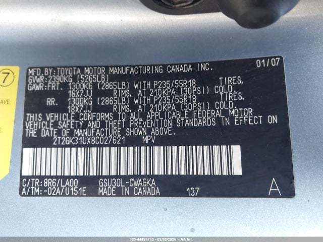 Aukcja sprzedaży 2008 Lexus Rx 350, vin: 2T2GK31UX8C027621, numer aukcji: 44484763
