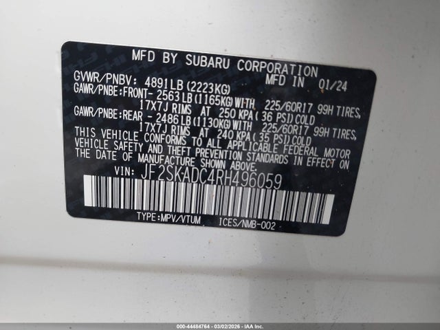 Продажа на аукционе авто 2024 Subaru Forester Premium, vin: JF2SKADC4RH496059, номер лота: 44484764