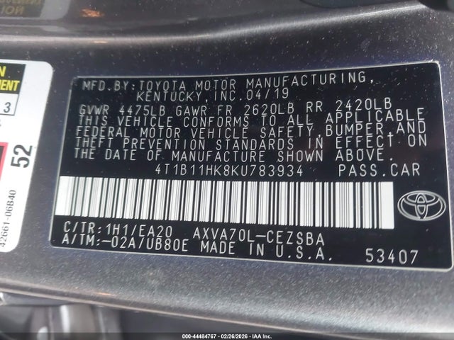 Toyota CAMRY SE 2019 4T1B11HK8KU783934 Image 9
