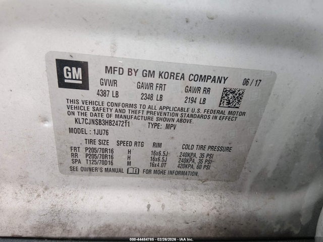 KL7CJNSB3HB247211 Chevrolet TRAX LS