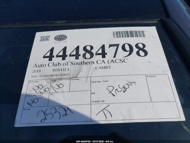 4T1B61HK5KU818057 Toyota CAMRY XSE