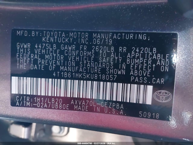 4T1B61HK5KU818057 Toyota CAMRY XSE