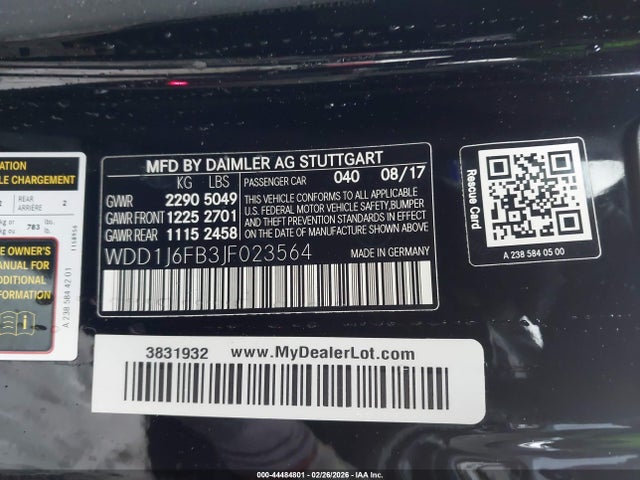 44484801 :رقم المزاد ، WDD1J6FB3JF023564 vin ، 2018 Mercedes-benz E 400 مزاد بيع