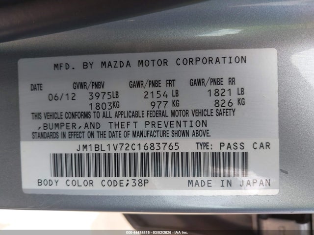 Aukcja sprzedaży 2012 Mazda Mazda3 I Touring, vin: JM1BL1V72C1683765, numer aukcji: 44484815