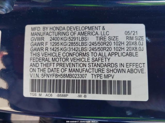 2021 HONDA PASSPORT 5FNYF8H58MB023307 Photo 8