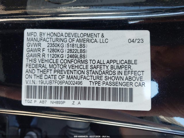 44484829 :رقم المزاد ، 19UUB7F06PA002496 vin ، 2023 Acura Tlx Type S/type S Pmc Edition مزاد بيع