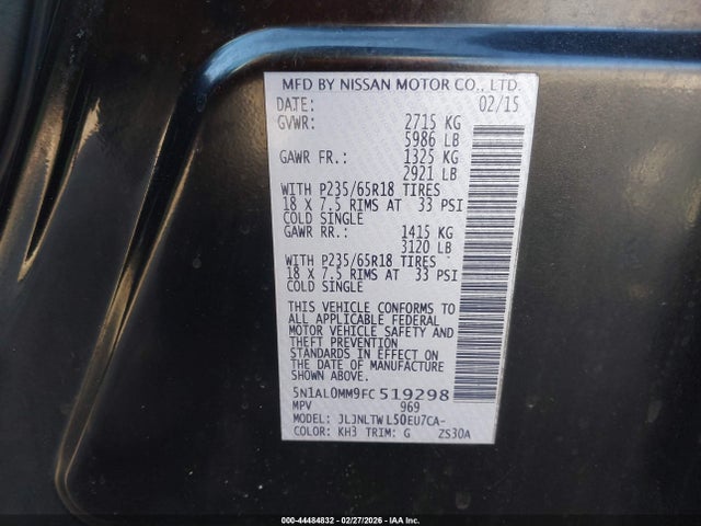 44484832 :رقم المزاد ، 5N1AL0MM9FC519298 vin ، 2015 Infiniti Qx60 مزاد بيع