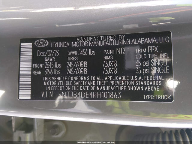 Aukcja sprzedaży 2024 Hyundai Santa Cruz Sel, vin: 5NTJB4DE4RH101863, numer aukcji: 44484838
