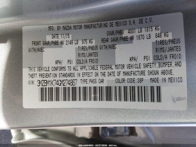 3MZBM1K74GM274867 Mazda Mazda3 I Sport