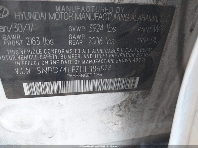 Продаж на аукціоні авто 2017 Hyundai Elantra Se, vin: 5NPD74LF7HH186574, номер лоту: 44484892