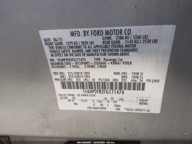 Ford Taurus Limited 2015 1FAHP2F82FG171474 Image 9