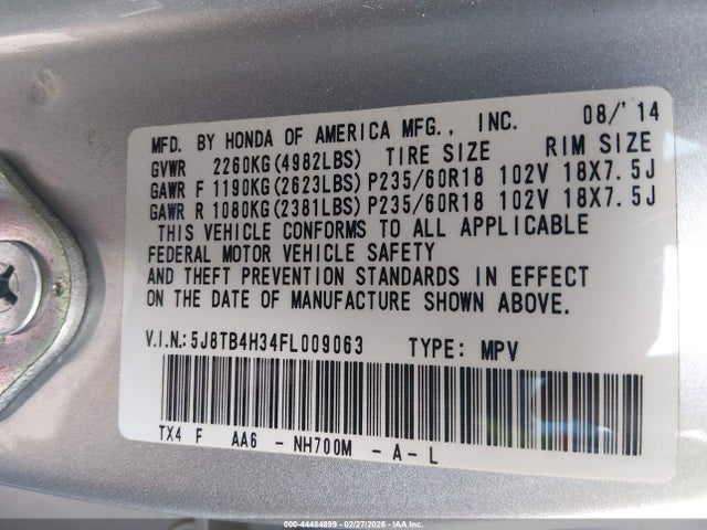 Aukcja sprzedaży 2015 Acura Rdx, vin: 5J8TB4H34FL009063, numer aukcji: 44484899