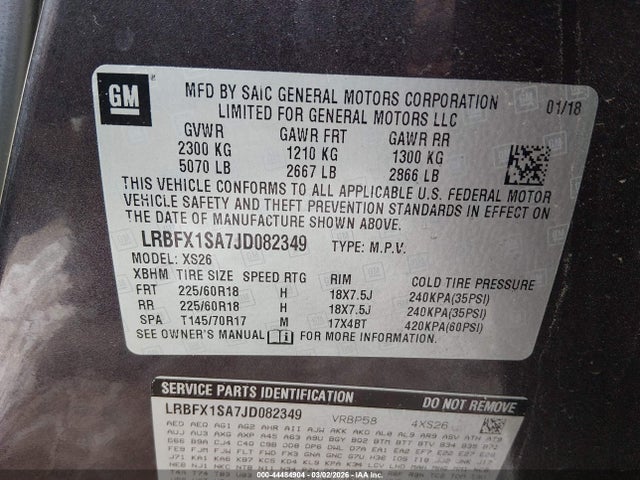 44484904 :رقم المزاد ، LRBFX1SA7JD082349 vin ، 2018 Buick Envision Essence مزاد بيع