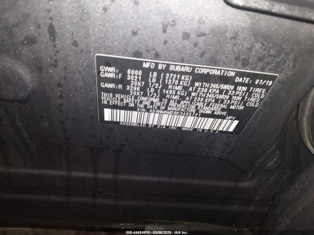 Aukcja sprzedaży 2019 Subaru Ascent Limited, vin: 4S4WMAMD9K3455721, numer aukcji: 44484910