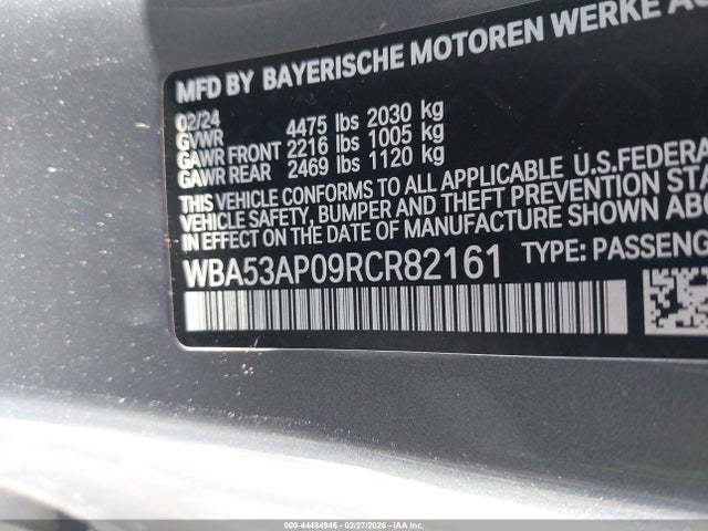 44484946 :رقم المزاد ، WBA53AP09RCR82161 vin ، 2024 Bmw 430i مزاد بيع