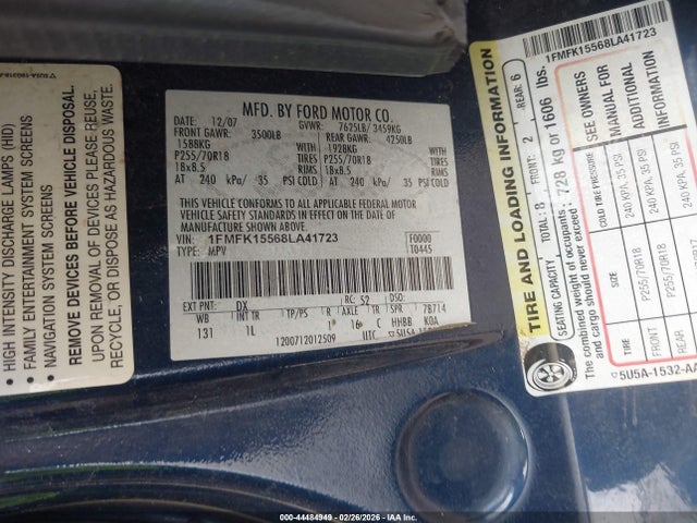 2008 FORD EXPEDITION EL 1FMFK15568LA41723 Photo 8