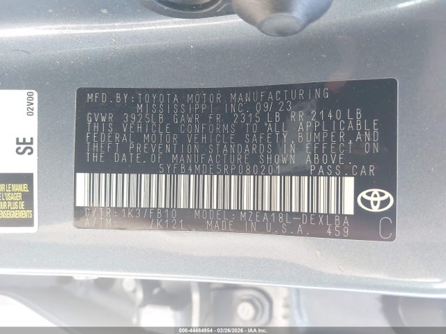 Toyota COROLLA LE 2024 5YFB4MDE5RP080201 Image 9