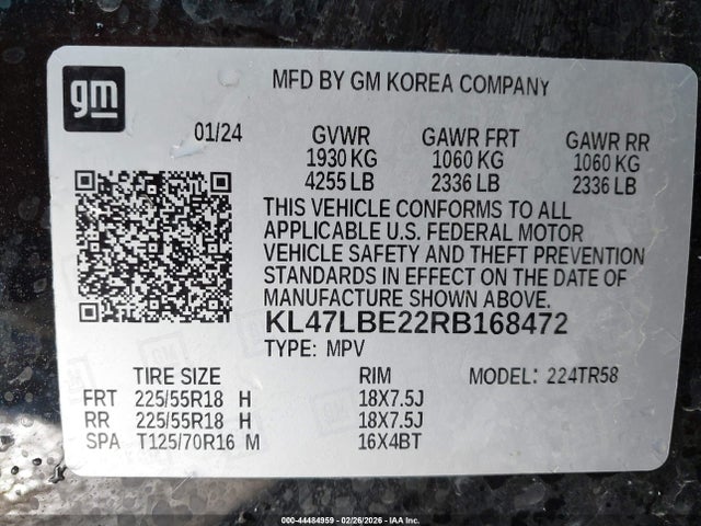 Продажа на аукционе авто 2024 Buick Envista Sport Touring Fwd, vin: KL47LBE22RB168472, номер лота: 44484959