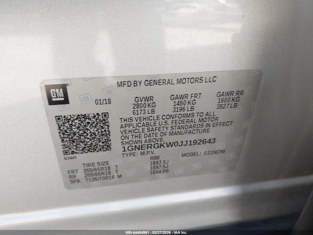 1GNERGKW0JJ192643 Chevrolet Traverse 1lt
