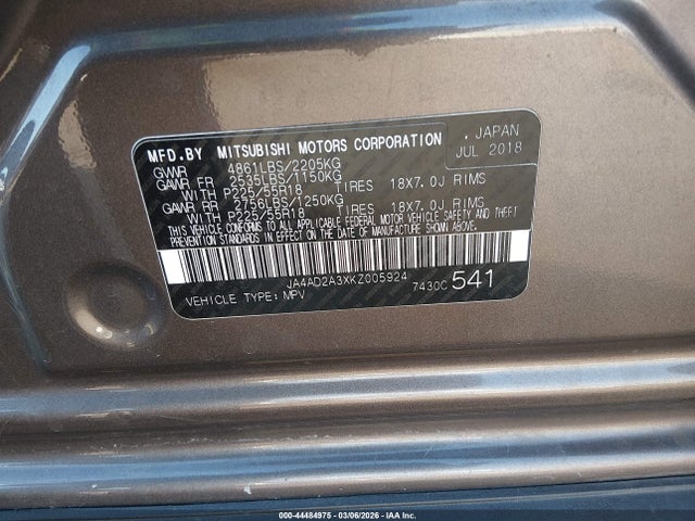 2019 MITSUBISHI OUTLANDER JA4AD2A3XKZ005924 Photo 8