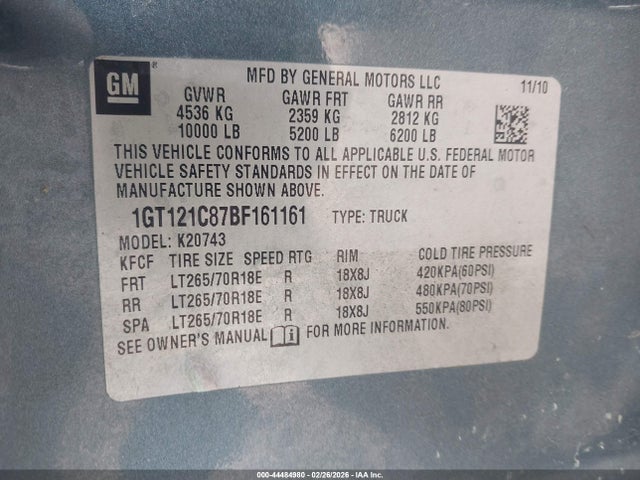 2011 Gmc Sierra 2500hd Slt მანქანა იყიდება აუქციონზე, vin: 1GT121C87BF161161, აუქციონის ნომერი: 44484980