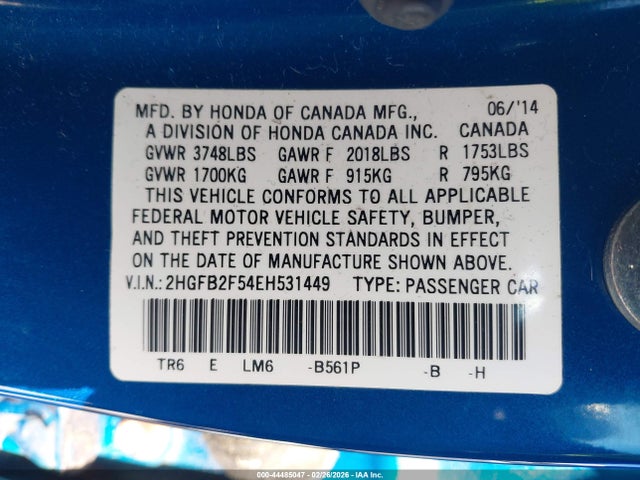 2HGFB2F54EH531449 Honda Civic Lx