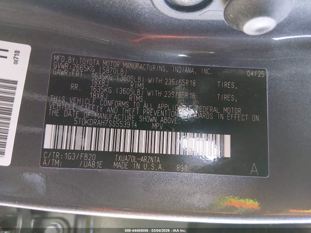 Toyota Highlander Le 2025 5TDKDRAH7SS553914 Image 9
