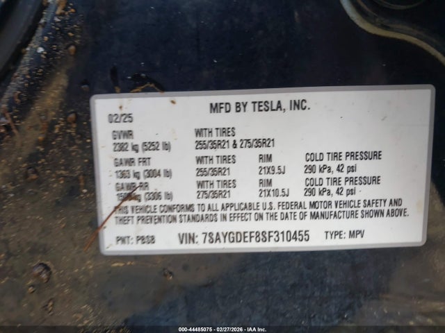 Aukcja sprzedaży 2025 Tesla Model Y Performance Dual Motor All-wheel Drive, vin: 7SAYGDEF8SF310455, numer aukcji: 44485075