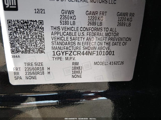 1GYFZCR44NF101001 Cadillac Xt4 Fwd Premium Luxury