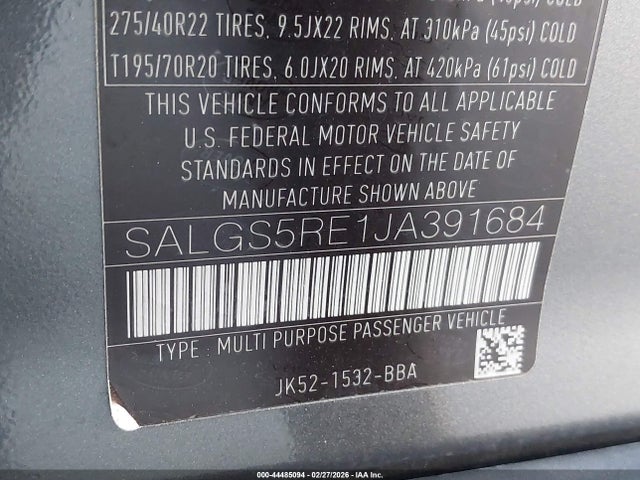 SALGS5RE1JA391684 Land Rover Range Rover 5.0l V8 Supercharged