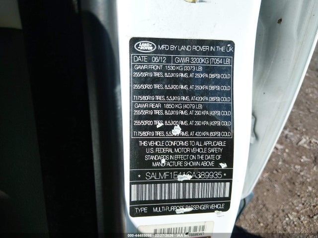 2012 LAND ROVER RANGE ROVER SALMF1E41CA389935 Photo 8