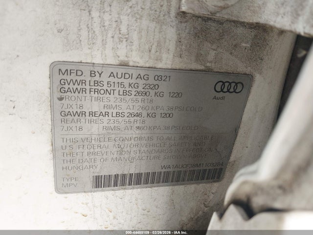 Aukcja sprzedaży 2021 Audi Q3 Premium 40 Tfsi Quattro Tiptronic, vin: WA1AUCF38M1103284, numer aukcji: 44485109