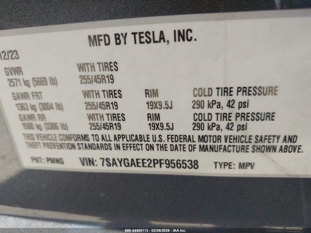 Продажа на аукционе авто 2023 Tesla Model Y Awd/long Range Dual Motor All-wheel Drive, vin: 7SAYGAEE2PF956538, номер лота: 44485113