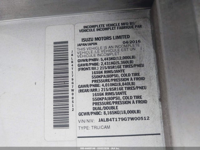 JALB4T179G7W00512 Isuzu NPR