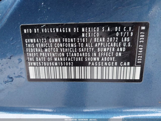 Продажа на аукционе авто 2019 Volkswagen Jetta 1.4t Sel, vin: 3VWE57BU9KM151092, номер лота: 44485168