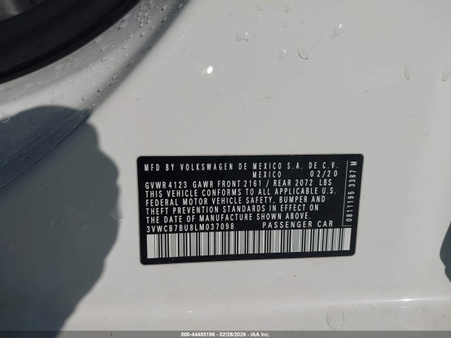 Aukcja sprzedaży 2020 Volkswagen Jetta, vin: 3VWCB7BU8LM037098, numer aukcji: 44485196