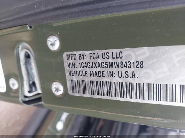 44485204 :رقم المزاد ، 1C4GJXAG5MW843128 vin ، 2021 Jeep Wrangler Willys 4x4 مزاد بيع
