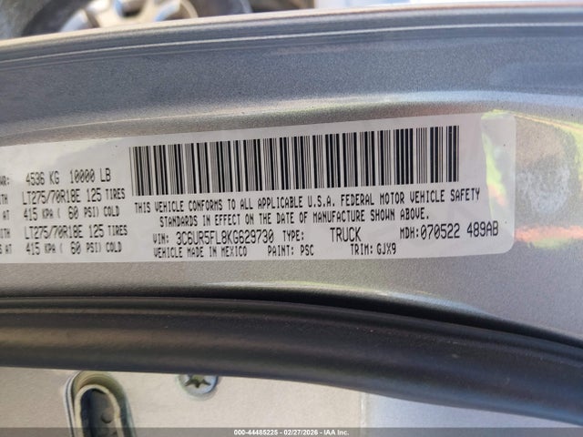 Продаж на аукціоні авто 2019 Ram 2500 Laramie  4x4 6'4 Box, vin: 3C6UR5FL8KG629730, номер лоту: 44485225
