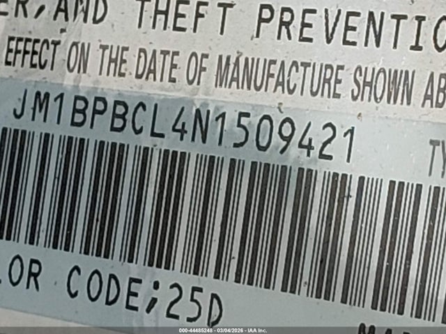 Продаж на аукціоні авто 2022 Mazda Mazda3 Preferred, vin: JM1BPBCL4N1509421, номер лоту: 44485248